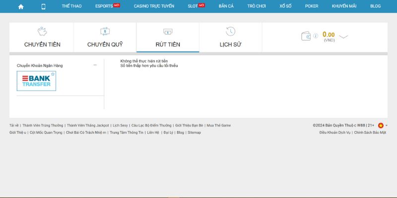 Rút tiền tại W88